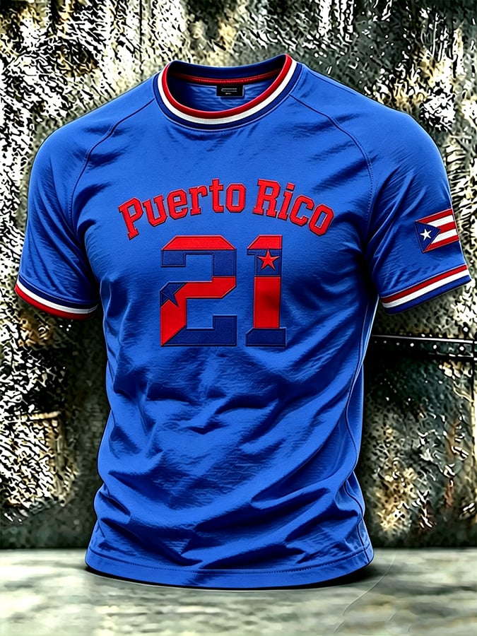 Men's Puerto Rico Baseball Print Short-Sleeve T-Shirt
