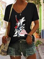 Women's Retro Rock Singer Commemorative Print T-Shirt