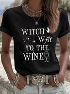 Women's Witch Way To The Wine Print Casual T-shirt
