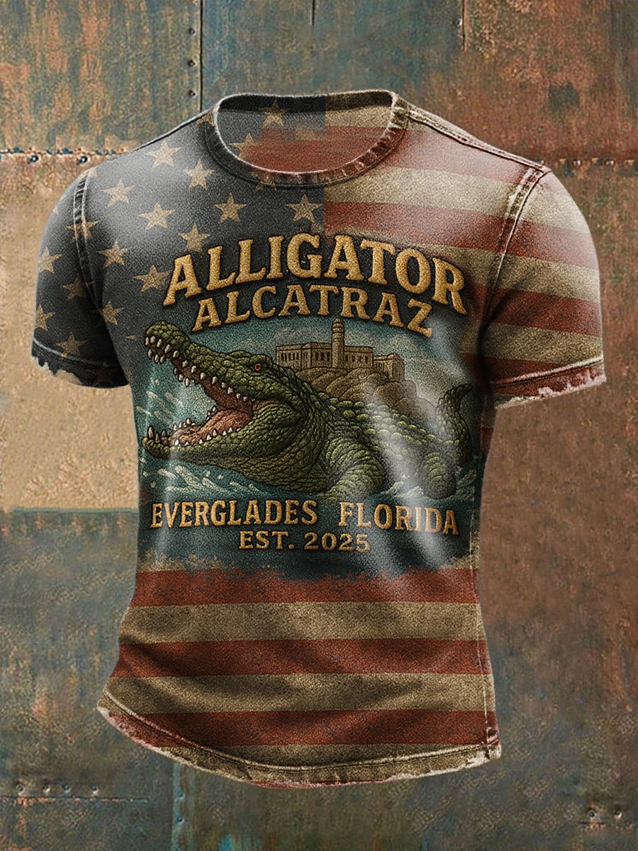 Men's Fashion Casual Crocodile Island Print T-Shirt