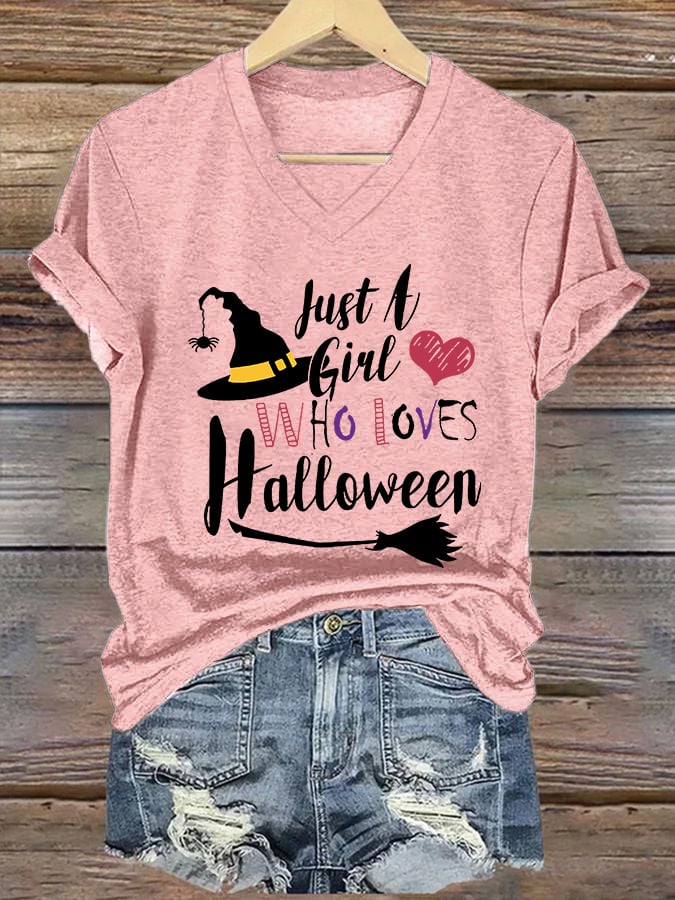 Women's Just a Girl Who Loves Halloween print casual T-shirt