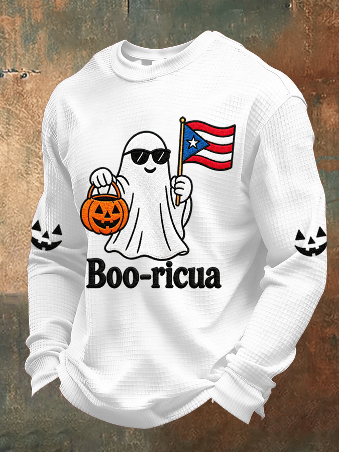 Men's Boricua Halloween Waffle-Knit Long-Sleeve Top