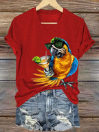 Women's  Funny Drinking Parrot Print T-Shirt