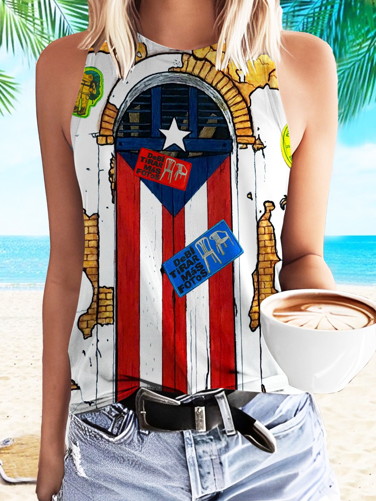 Puerto Rico Landscape Tree Frog Print Casual Vest