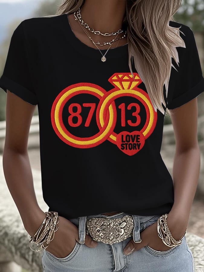 Women's Love Story Ring Printed Round Neck T-Shirt