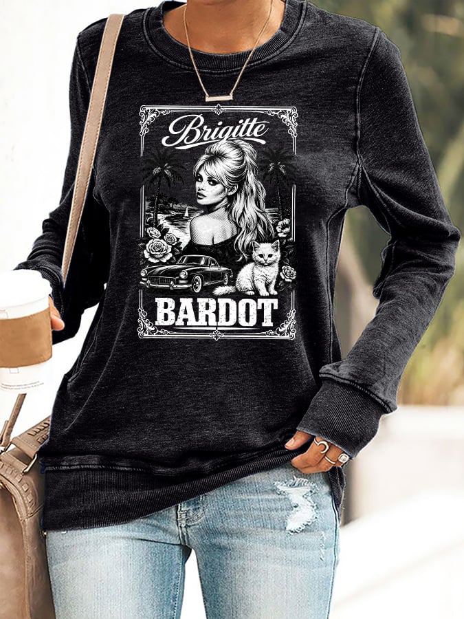 Retro B.B & Cat Print Sweatshirt