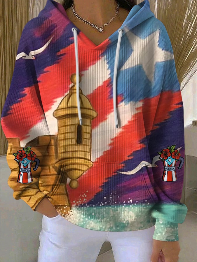 Women's Puerto Rico Print Casual Hoodies