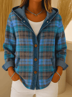 Women'S Casual Contrast Color Plaid Jacket