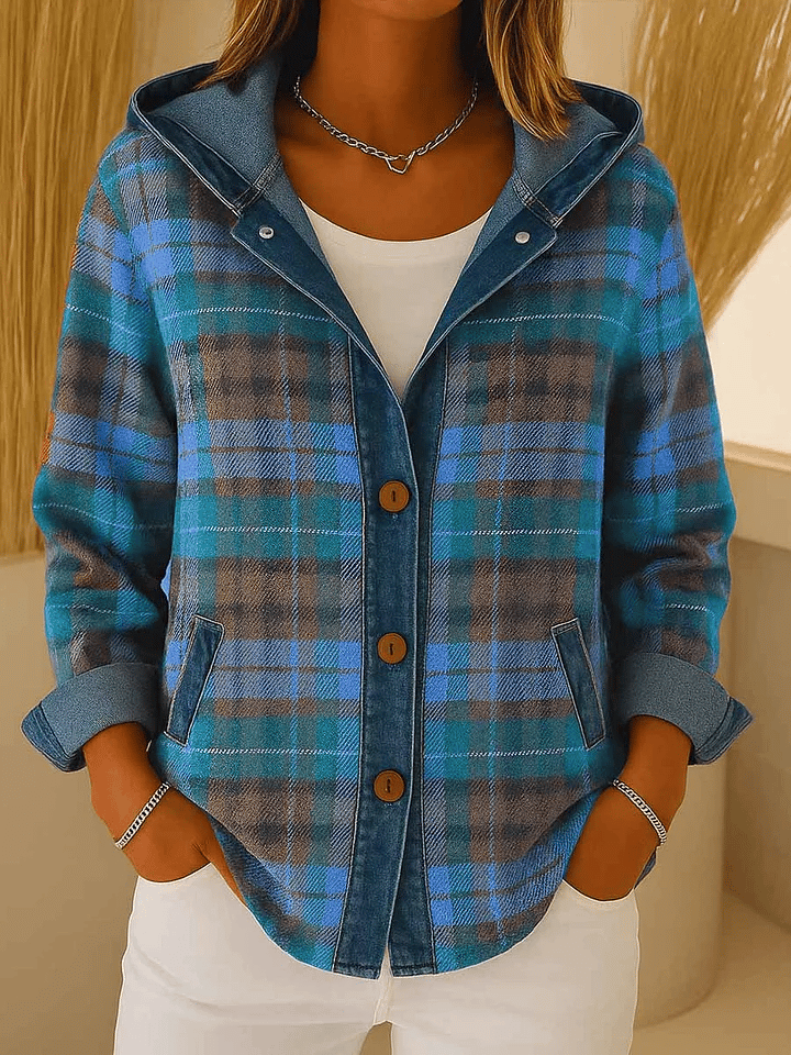 Women'S Casual Contrast Color Plaid Jacket