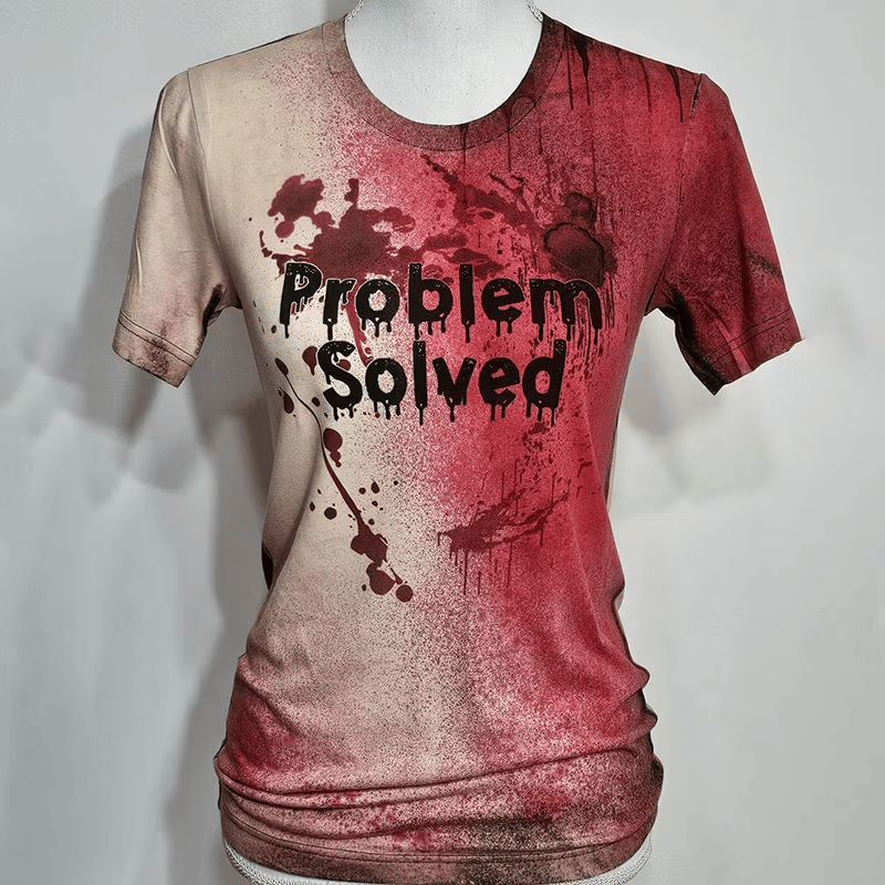 Women's Retro Bloody Problem Solved Halloween Art Pattern Print T-Shirt