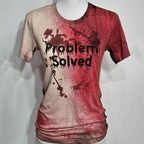 Women's Retro Bloody Problem Solved Halloween Art Pattern Print T-Shirt