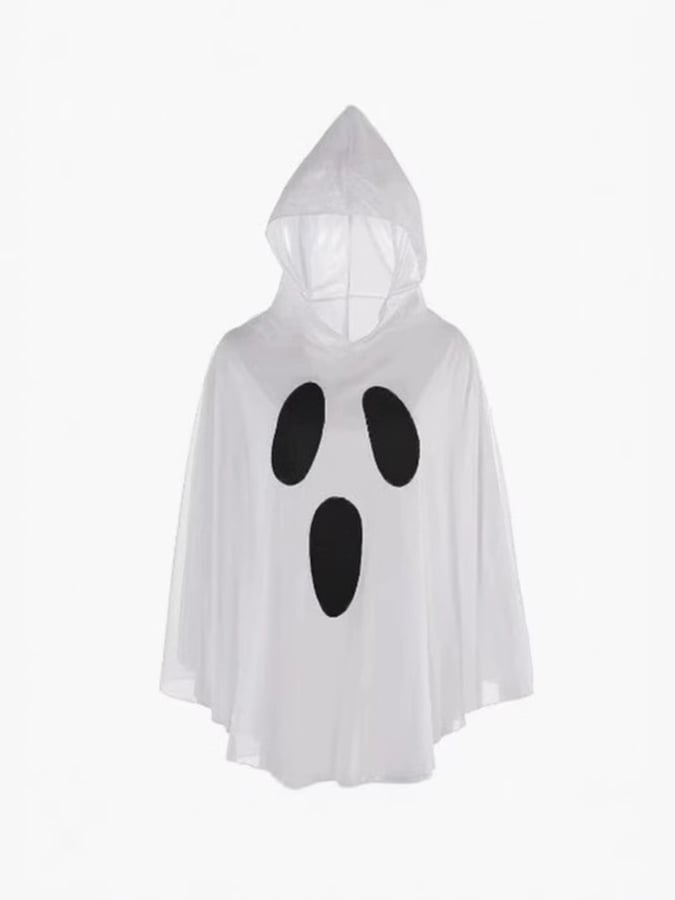 Unisex Ghost Print Halloween Hooded Cape
