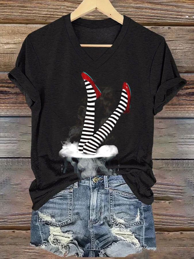 Women's Halloween Red Shoes Printed Casual T-Shirts