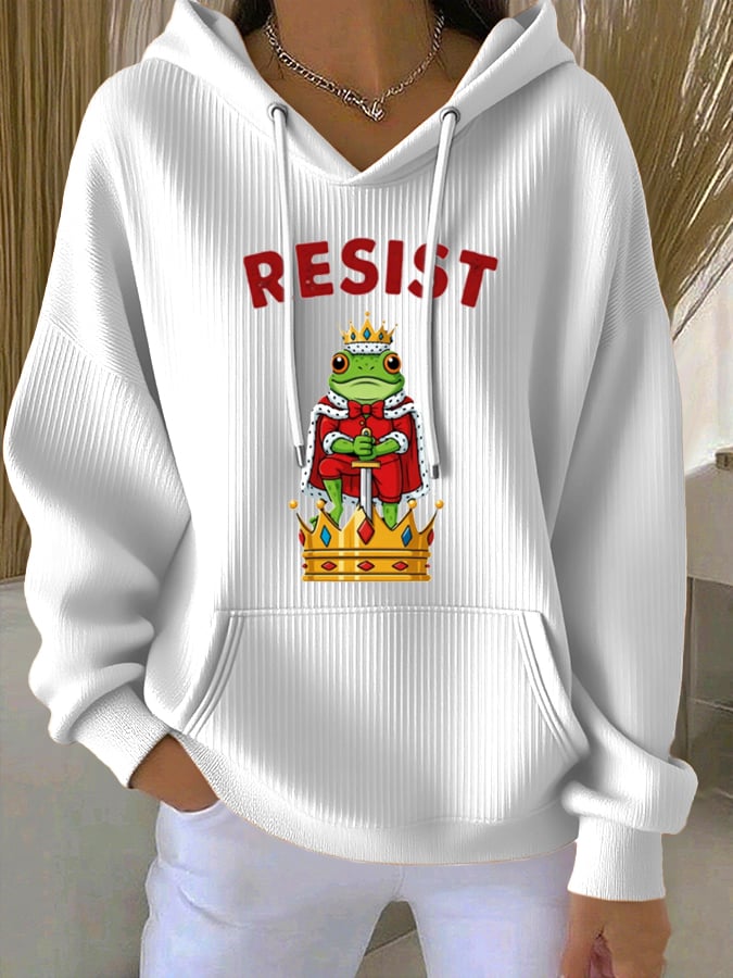 Women's Christmas FDT Crowned Frog Print Hooded Sweatshirt
