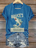 Women's Bruce's Brewing Co. Shark Bite Lager Print V Neck T-shirt