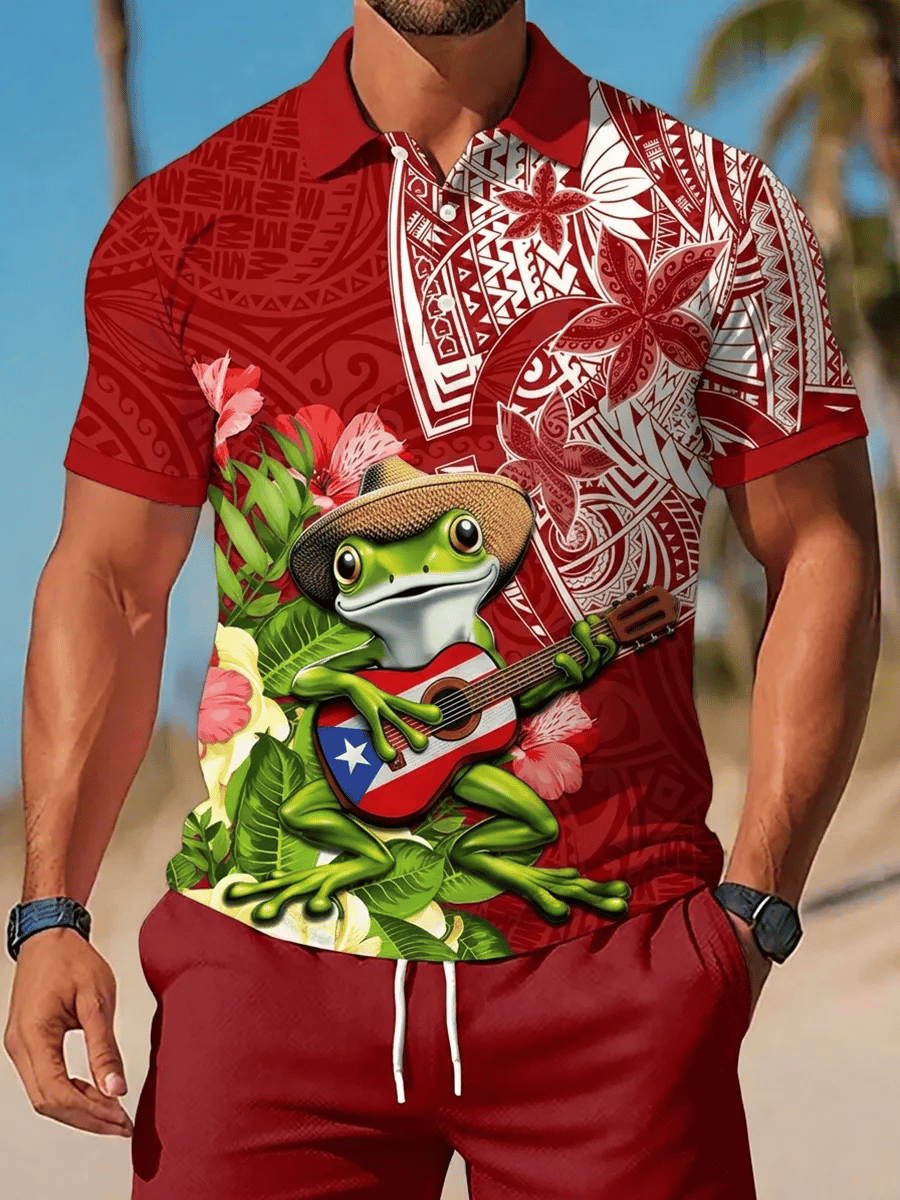Men's Puerto Rico Print Casual Polo Shirt