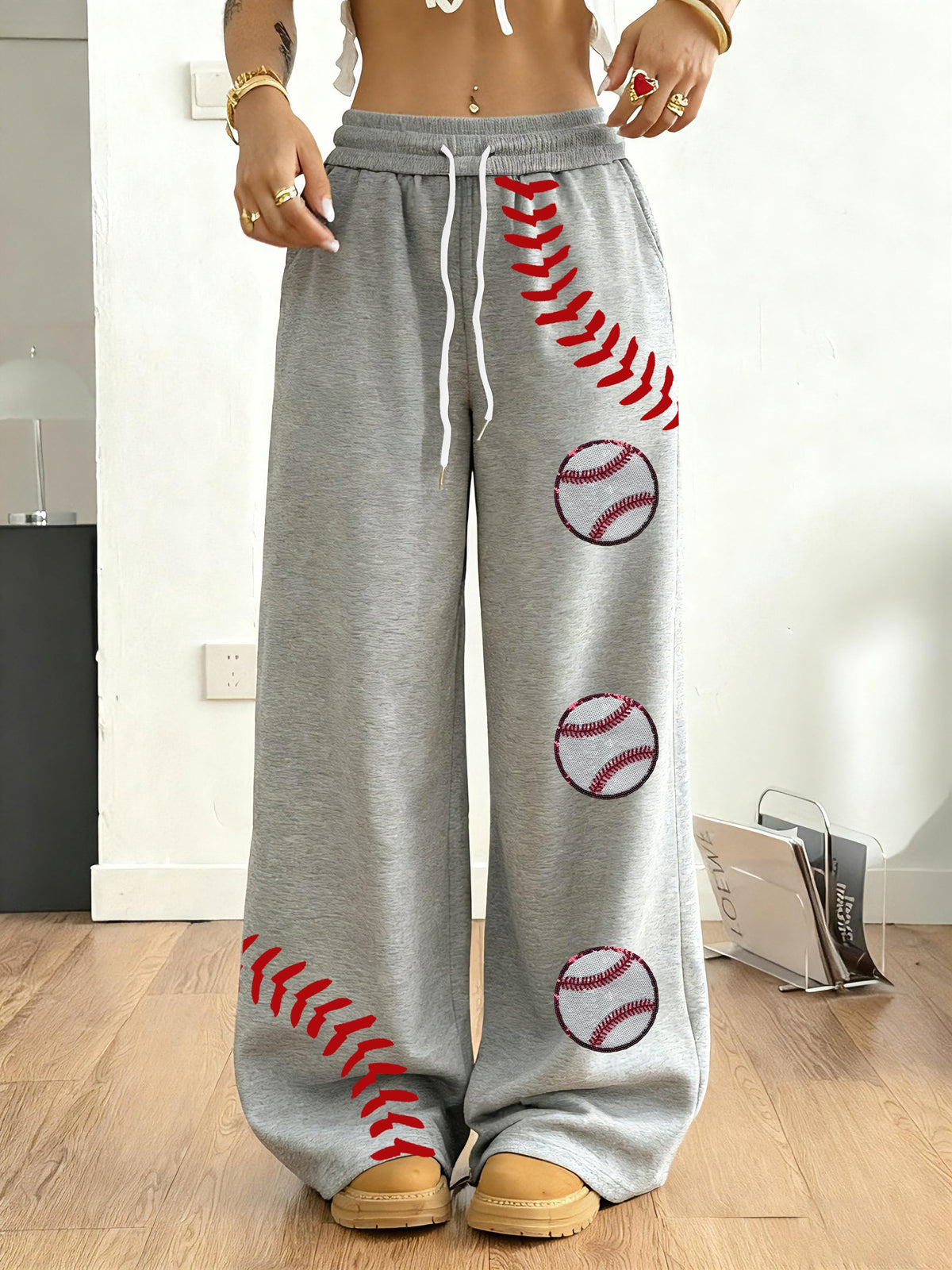 Women's Baseball Print Casual Pants