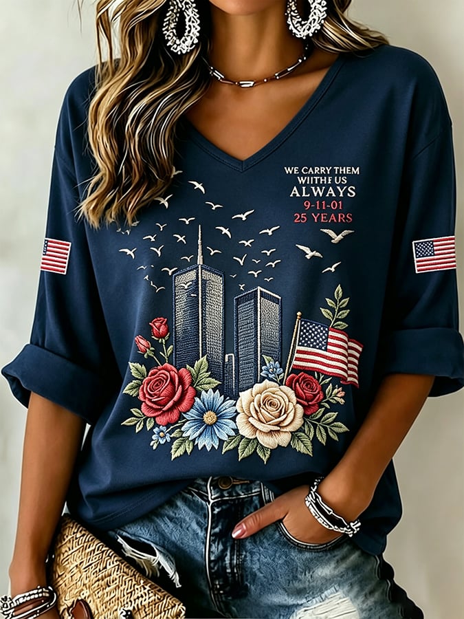 Women's Never Forget September 11 Print T-Shirt