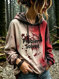 Women's Retro Bloody Problem Solved Halloween Art Pattern Print Hoodie