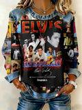 King of Rock and Roll Printed Patchwork Casual Sweatshirt