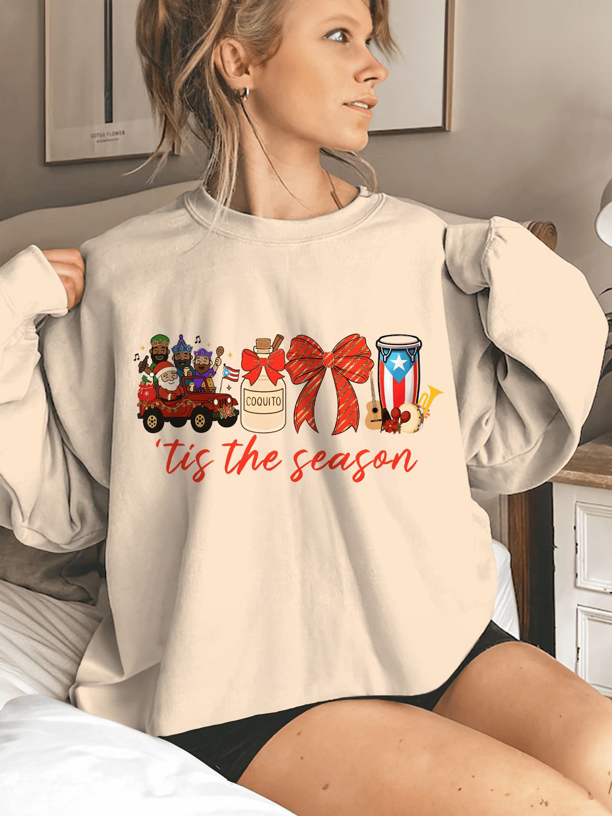 Puerto Rican Christmas Coquito and Three Kings Printed Sweatshirt