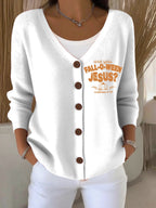 Women's Retro Are You Fall-O-Ween Jesus Print Cardigan