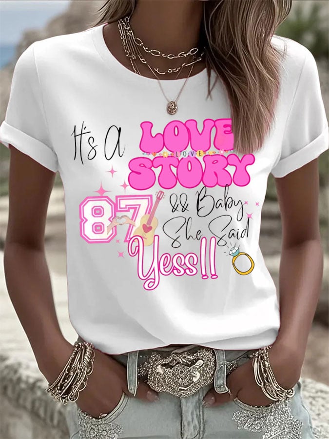 Women's Engaged Print Crew Neck T-Shirt