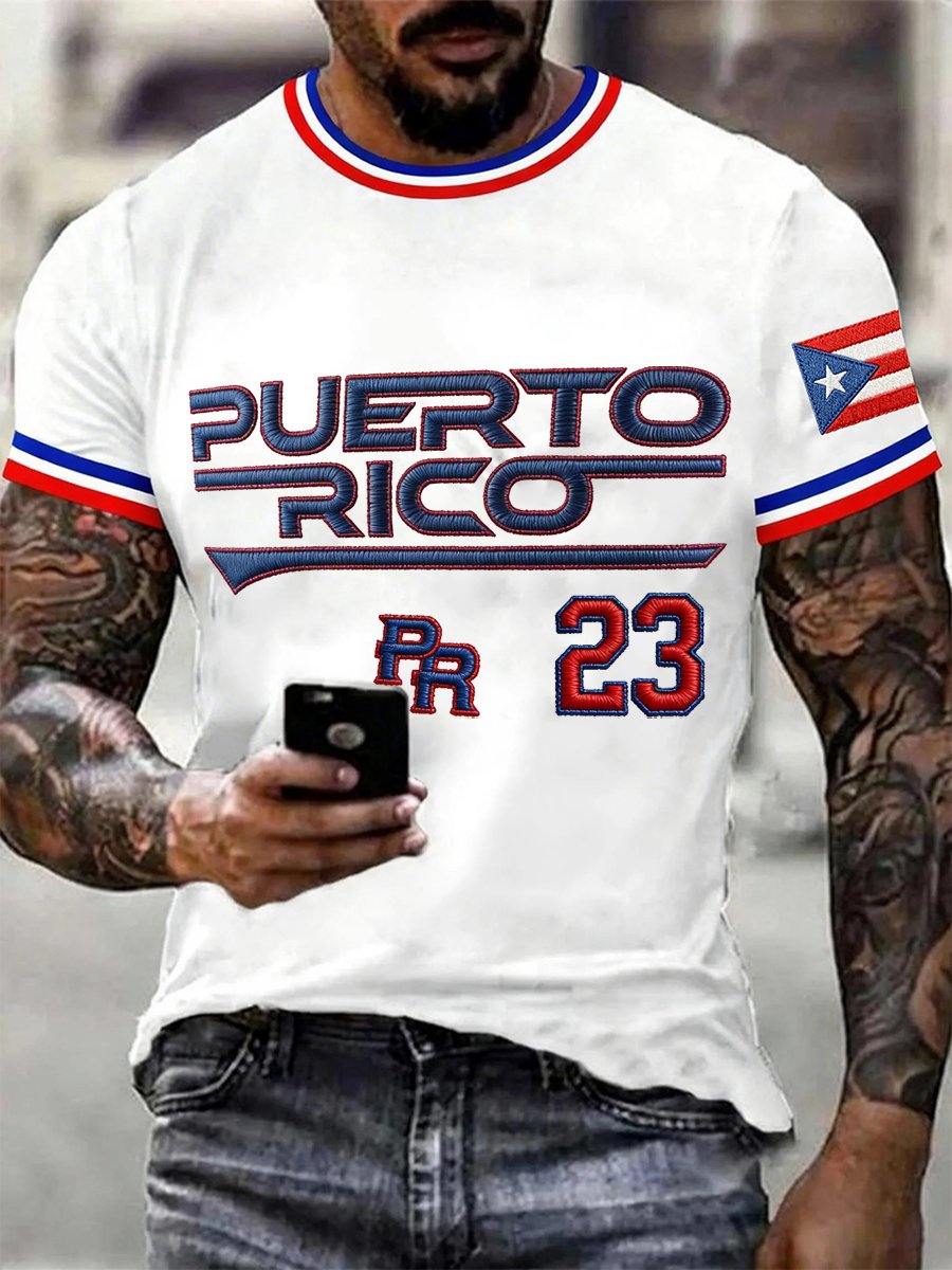 Men's Puerto Rico Baseball Print Casual T-shirt