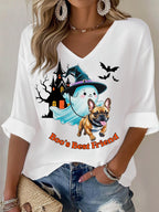 Dog Ghost Halloween Art Printed Long Sleeve Top