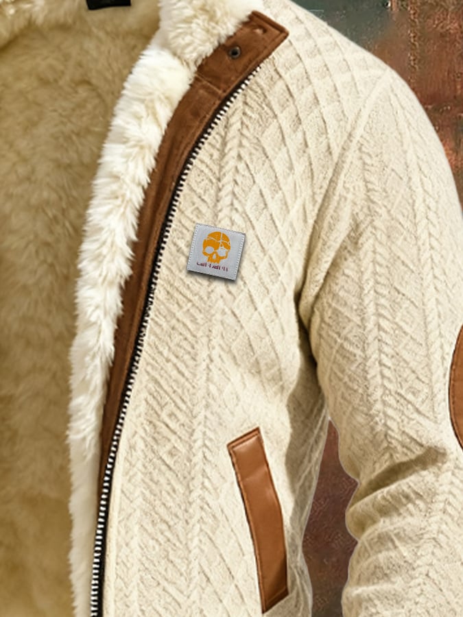Men's Retro Texture Knitted Jacquard Warm Multi-Pocket Outdoor Jacket