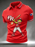 Men's Puerto Rico Baseball Print Polo Shirt