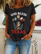 Women's Retro God Bless Texas Cross Print T-Shirt