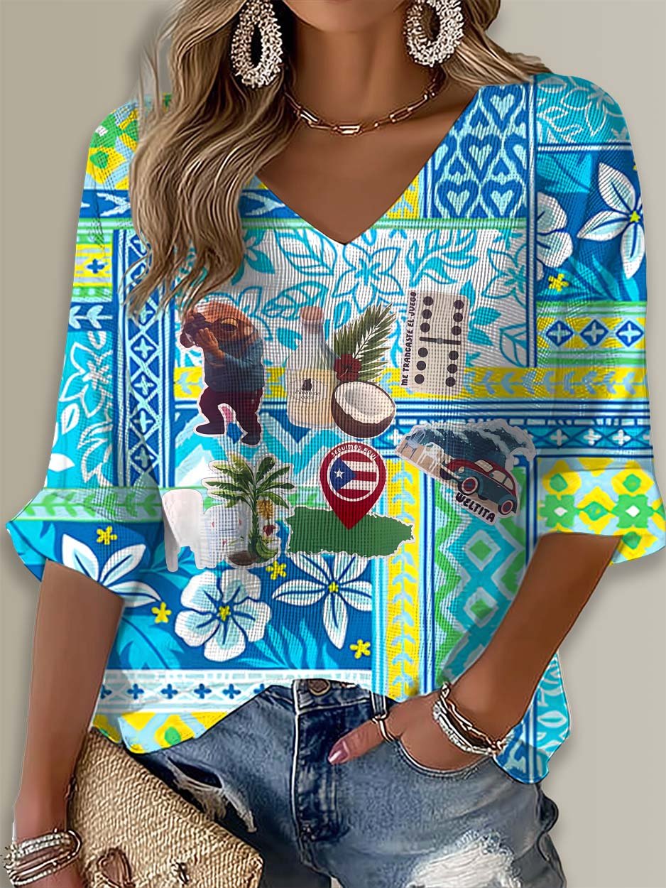 Puerto Rico Singer Boricua Decorate Printed Long Sleeve Top