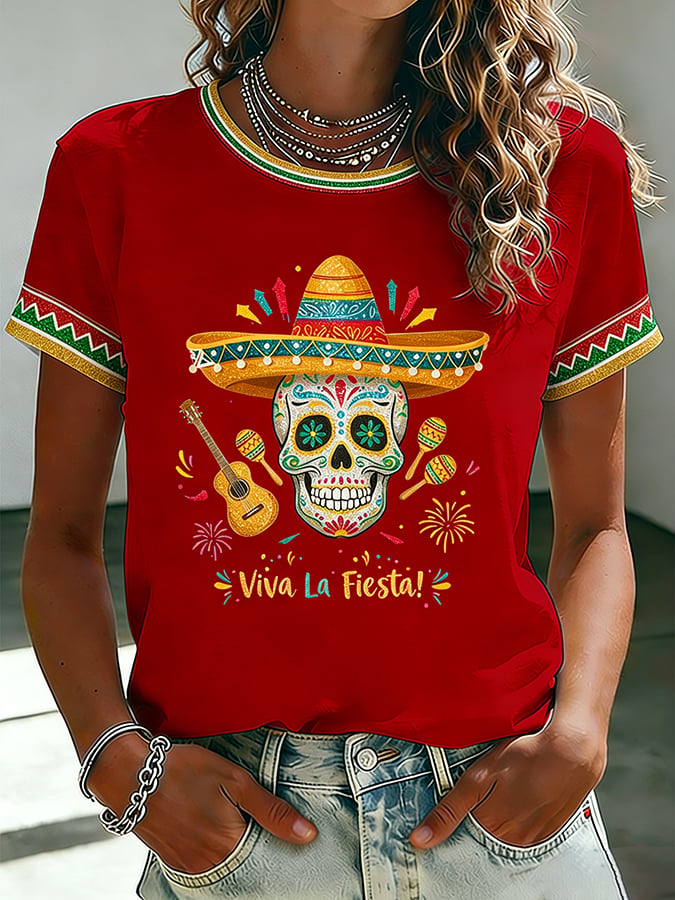 Women's Mexican Art Cinco de Mayo Print  T-shirt