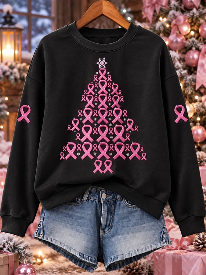 Women's Black Breast Cancer Awareness Printed Casual T-Shirt