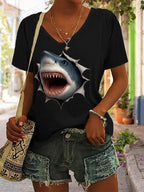 Women's Great White Shark Print Casual T-Shirt