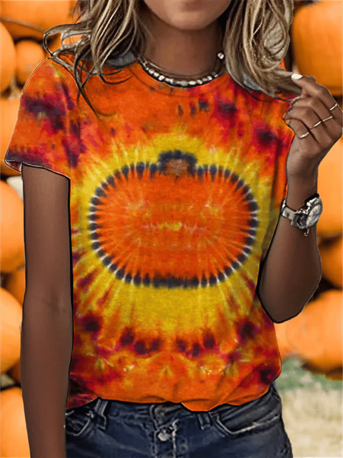 Women's Autumn Gold Pumpkin Print T-Shirt