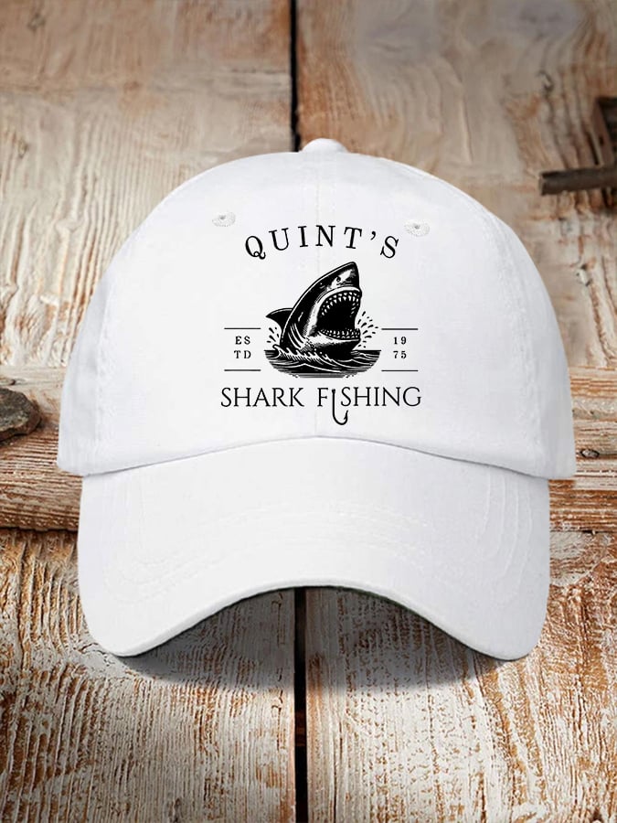 Retro Quints Shark Fishing Print Baseball Cap