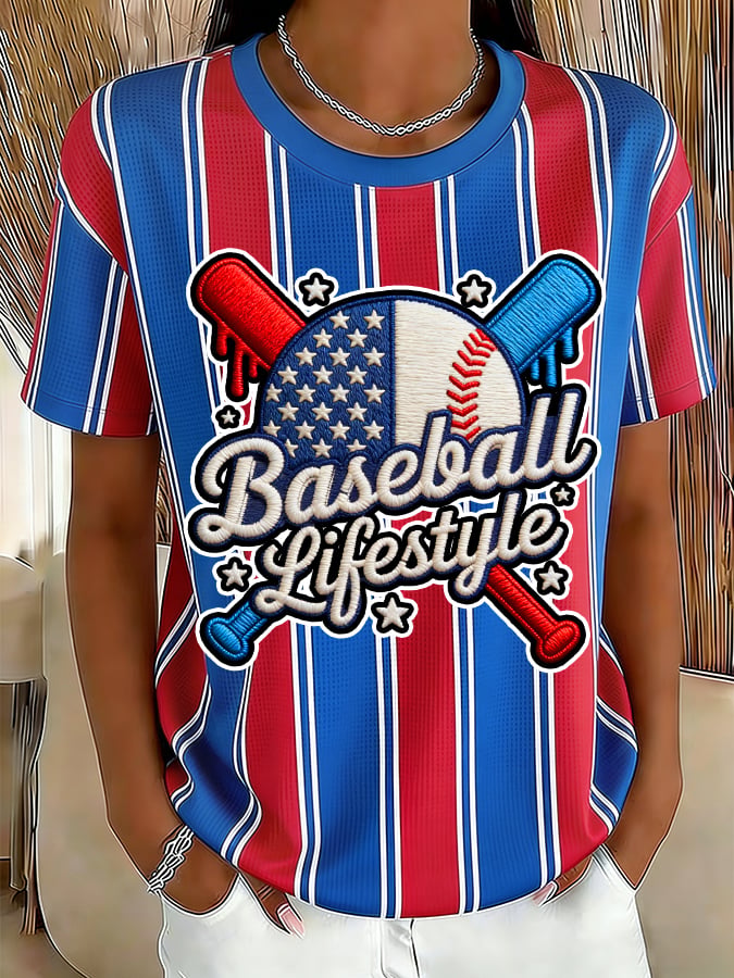 Women's American Baseball Fan Print T-Shirt