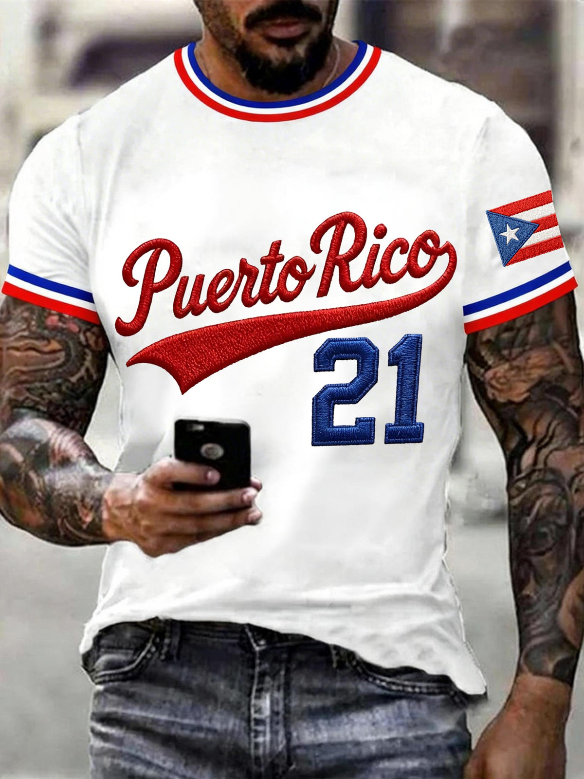 Men's Puerto Rico Baseball Print Casual T-shirt