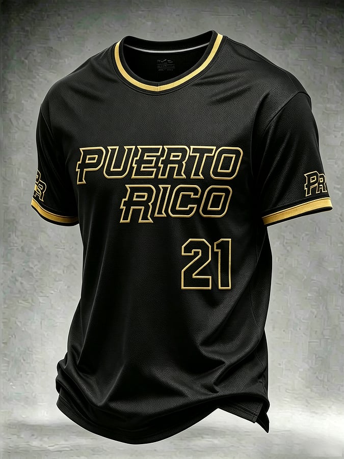 Men's Puerto Rico Baseball Print Short-Sleeve T-Shirt