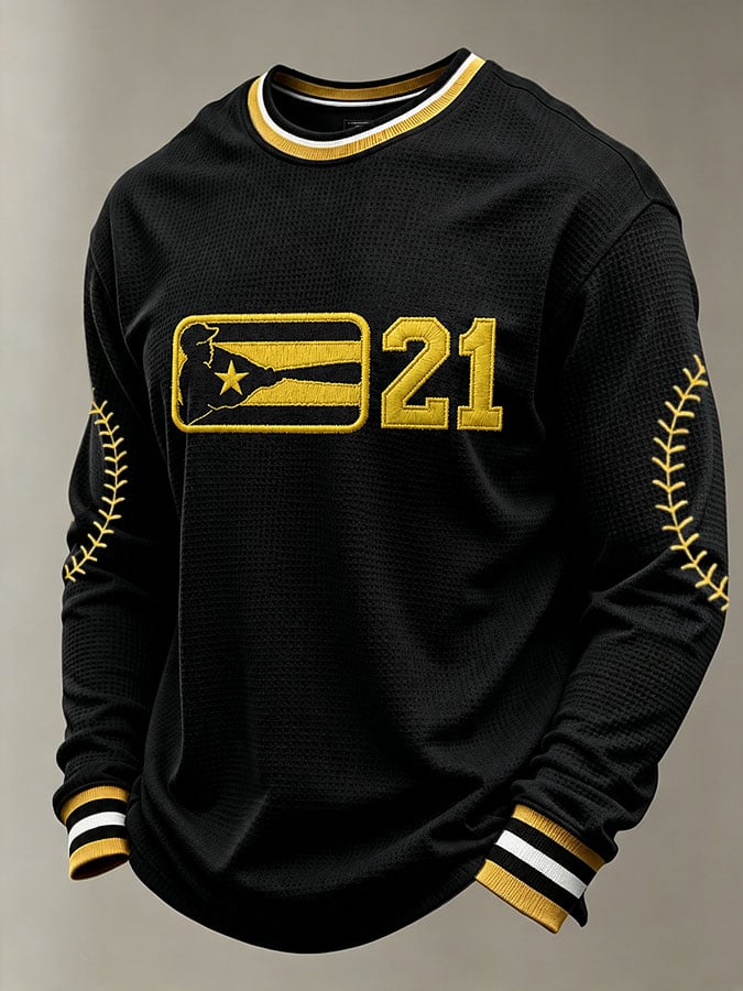 Men's Puerto Rico Baseball Print Long-Sleeve T-Shirt