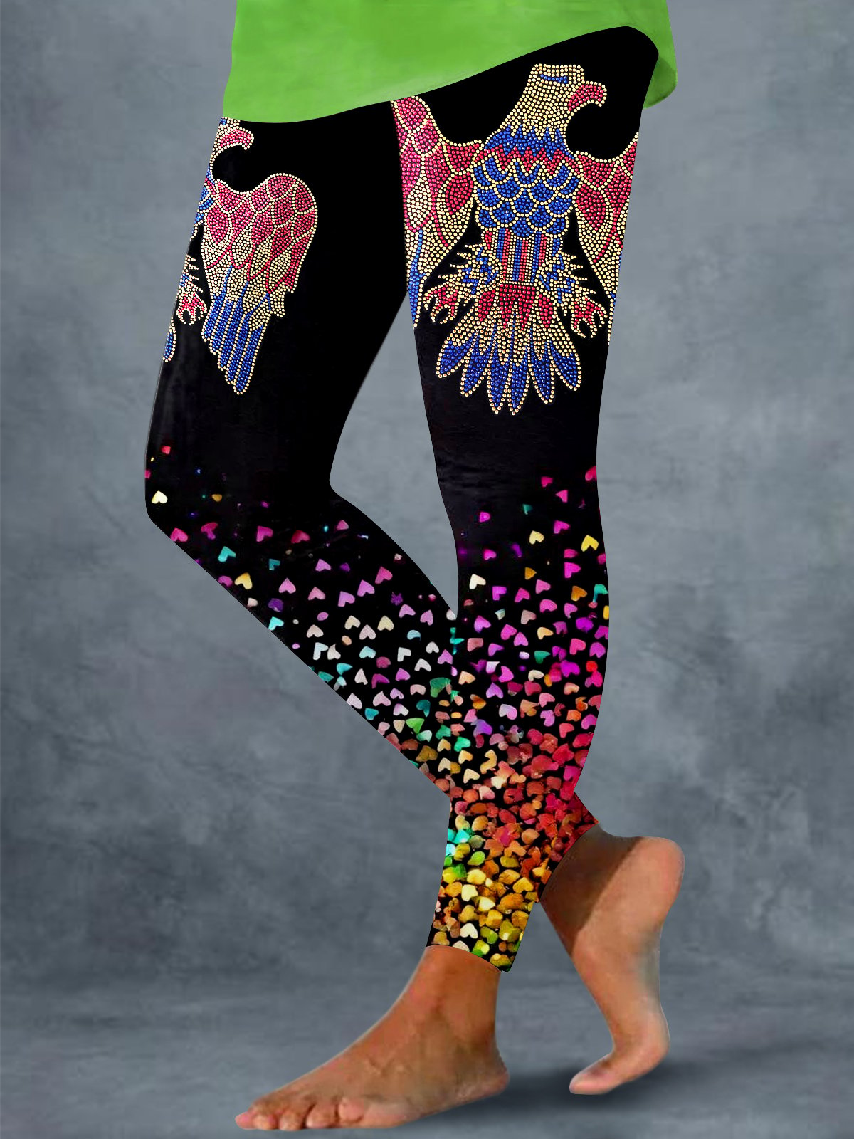 Elvis Eagle Diamond Glitter Black Color Print Leggings