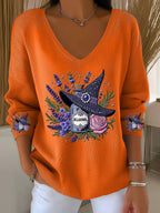Women's Casual Retro Halloween Printed Sweatshirt Striped Long Sleeve T-shirt