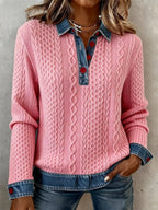 Women's Casual Collared Color Block Sweatshirt