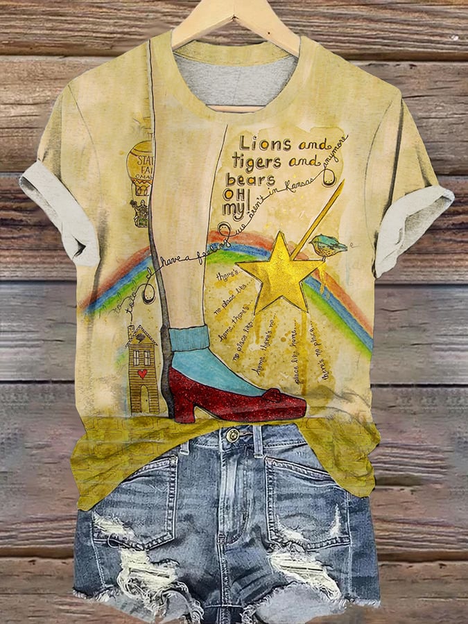 Ruby Slippers Print Casual V-Neck T-Shirt