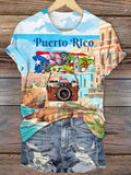 Puerto Rican Floral Print Crew Neck T-shirt