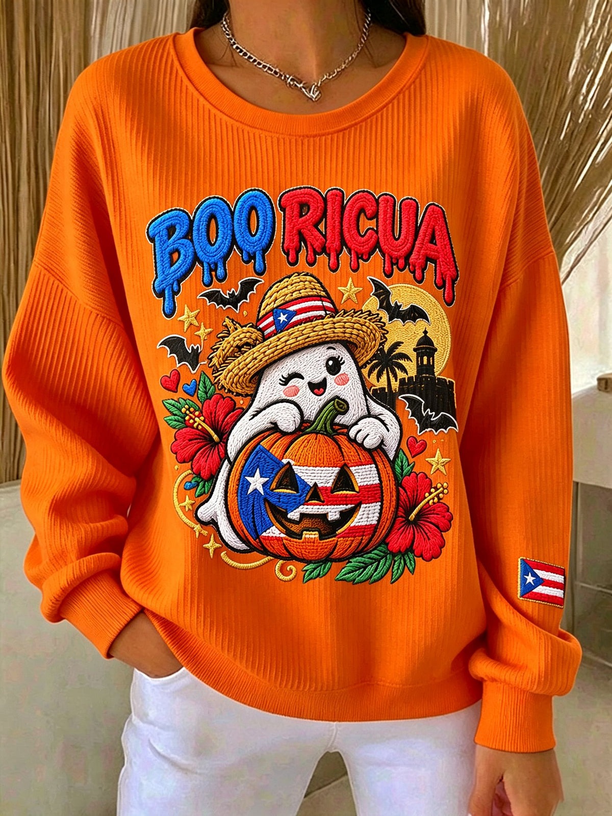 Women's Halloween In Puerto Rico Printed Long-Sleeve Sweatshirt