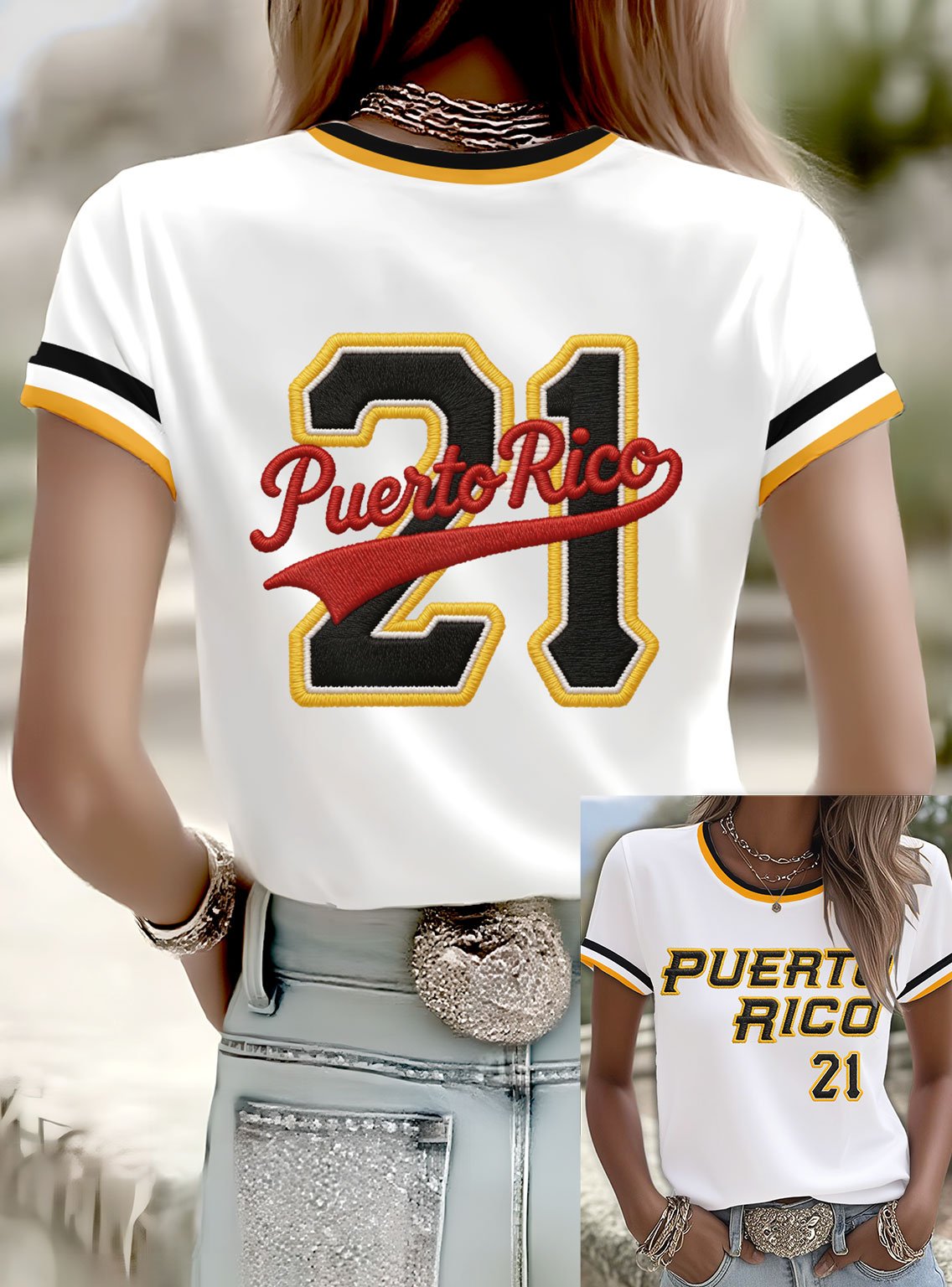 Women's Puerto Rico Baseball Printed T-shirts
