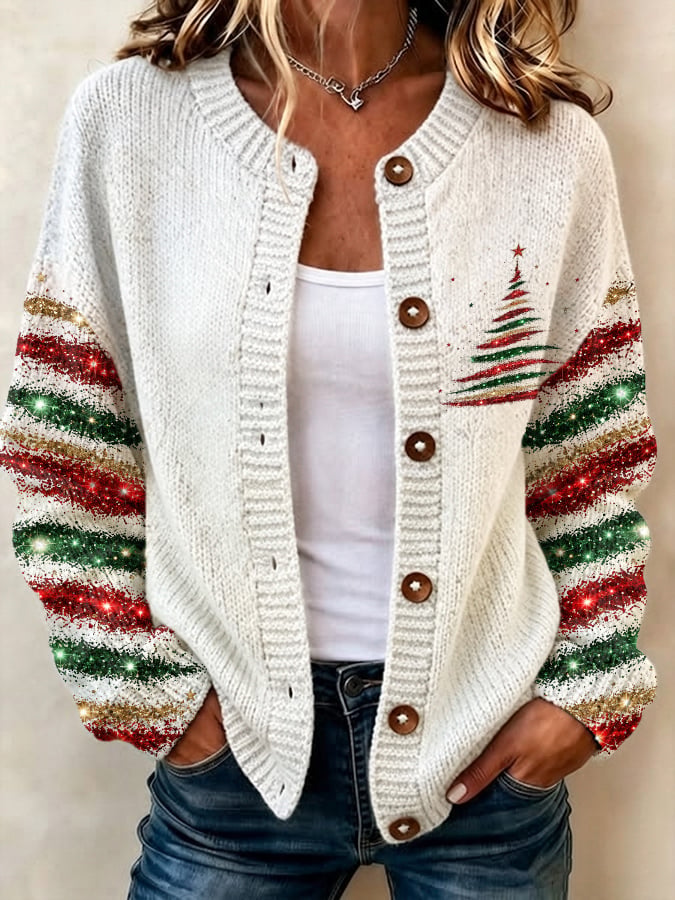 Women's Casual Printed Knit Cardigan